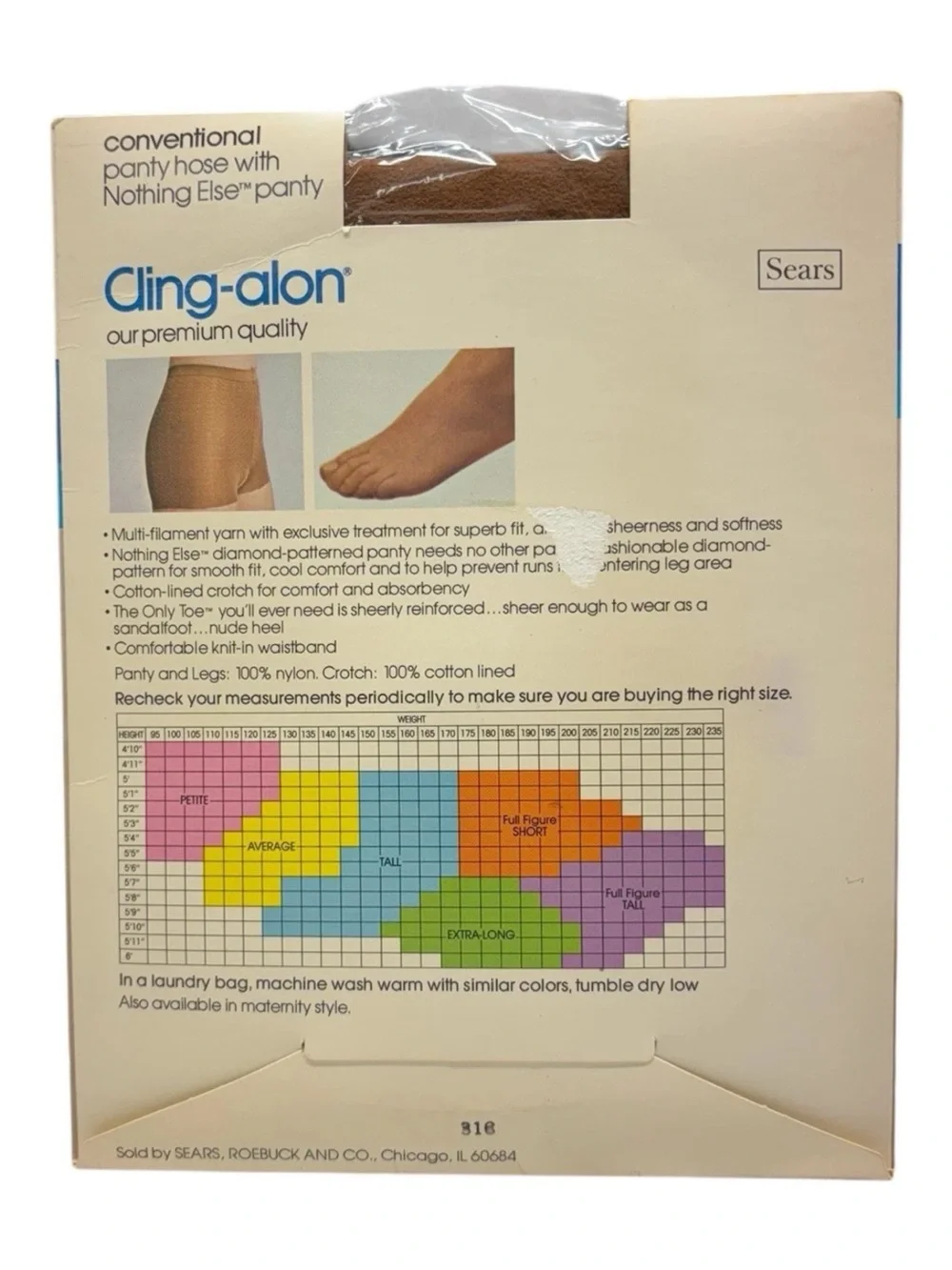 Vtg Sears Cling-alon Pantyhose 2 Pair Avg Toast D 75 Nothing Else Panty